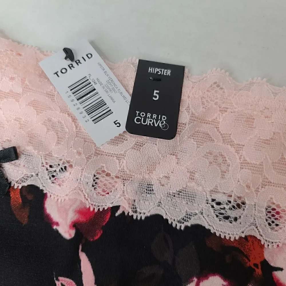 5X 28W Torrid Pink Floral Hipster Panty Wide Lace Cotton Mid Rise Stretch roses